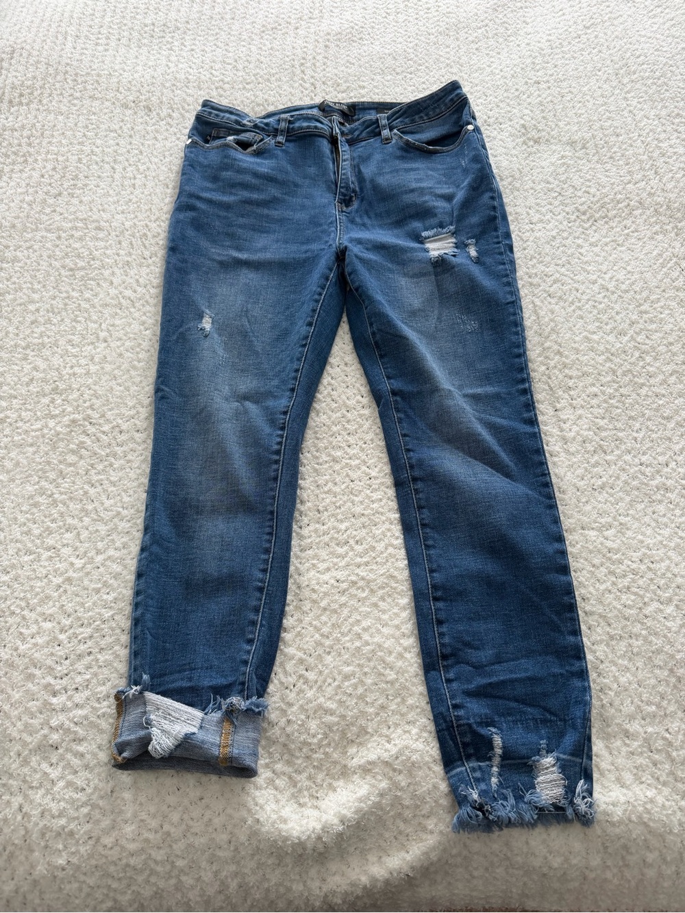 Judy Blue Medium Blue Distressed Boyfriend Jeans